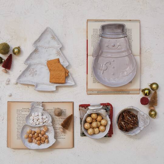 Hello Honey® 10.5" Antique White Stoneware Christmas Tree Plate with Snowflakes